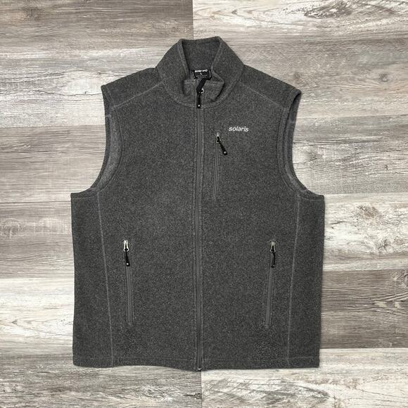 Solaris Fleece Black Gray Mens Large Mock Neck Full-Zip Outdoor Cozy Vest Jacket - Picture 1 of 8